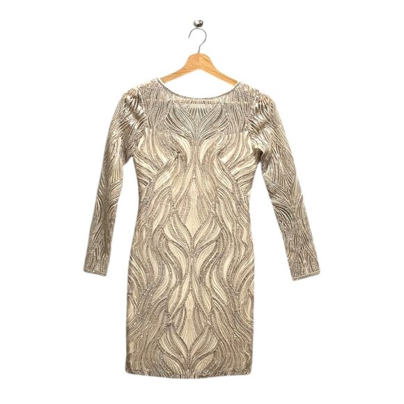 Tadashi Shoji Vibiana Embroidered Sequins Dress Champagne Size 4P - Picture 2 of 14